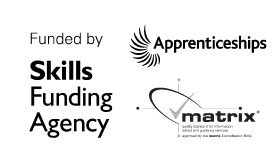 skills funding agency logo - apprentcieships logo - matrix logo